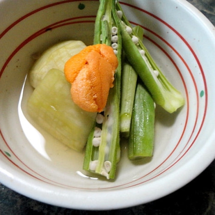 生うにと瓜とオクラの煮浸し